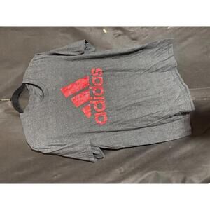 Adidas Men's Gray Activewear T-Shirt with Red Logo